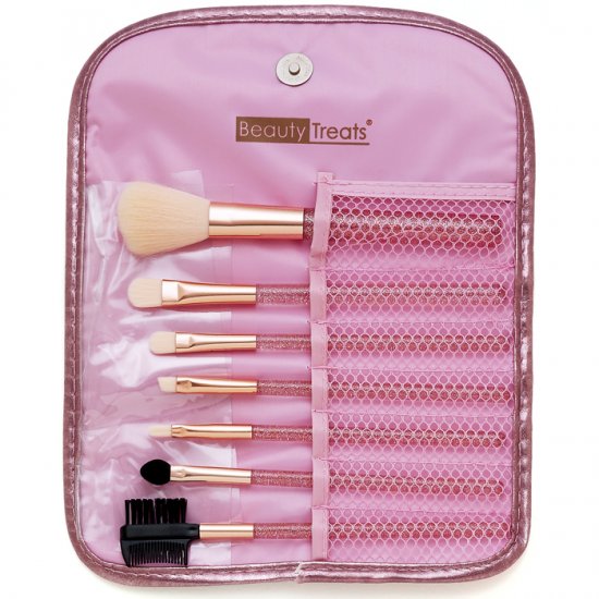2458 7 Piece Cosmetic Brush Set with Pouch - Click Image to Close