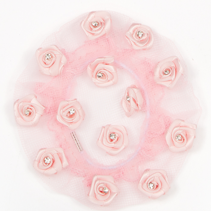 2110 Satin Roses With Stones Bun Cover - Click Image to Close
