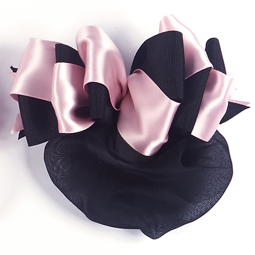 4035 Black/Pink Ruffle Bow w Snood - Click Image to Close