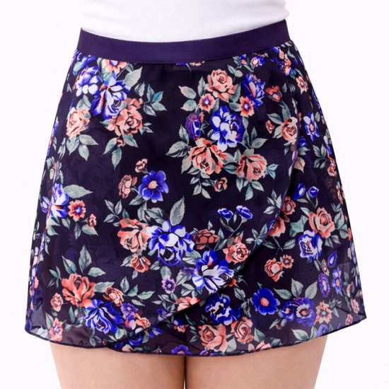 4481FB Ladies 14" Floral Blues Chiffon Wrap - Click Image to Close