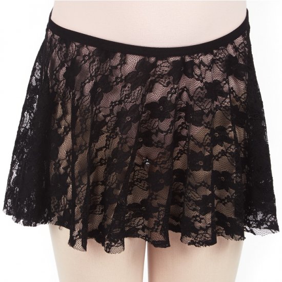 4436Bk Girls Sweet Lace Tapered Skirt (Black) - Click Image to Close