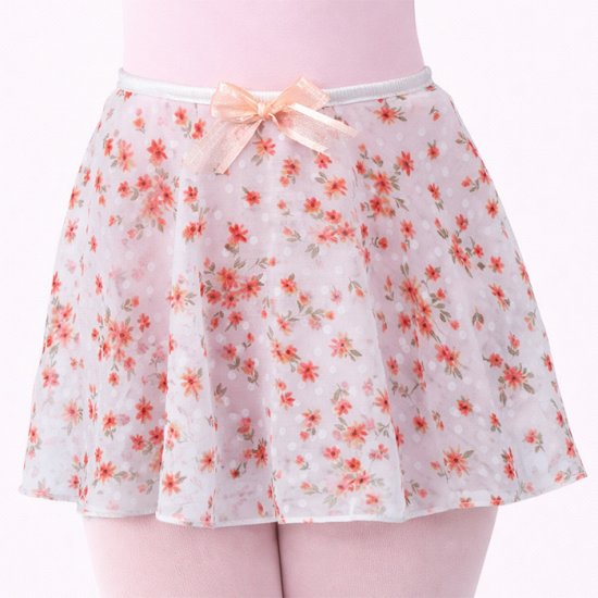 4532CF Girls Coral Flocked Floral Pull On Skirt - Click Image to Close