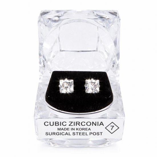 2716 Square CZ Post Earrings - Click Image to Close