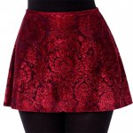 4566Rd Ladies Red Velour Pull On Skirt