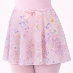 4532PF Girls Pink Flocked Floral Pull On Skirt