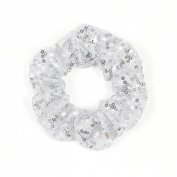2307Sr Sequin Scrunchie (Silver) Set of 4