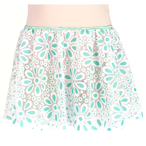 4311MW Girls Mint/White Daisy Pull On Skirt - Click Image to Close