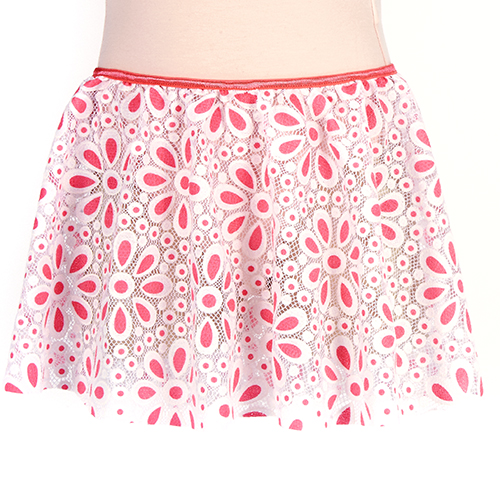 4311PW Girls Pink/White Daisy Pull On Skirt - Click Image to Close