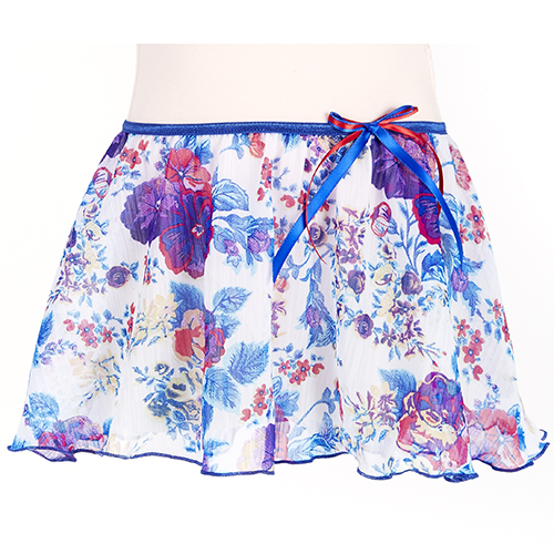4331BP Girls Blue/Purple Poppies Pull On Skirt - Click Image to Close