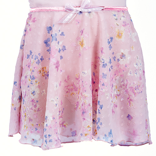 4532PF Girls Pink Flocked Floral Pull On Skirt - Click Image to Close