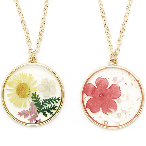 2691 Pressed Flower Necklace (Circle) Set of 2 - Click Image to Close