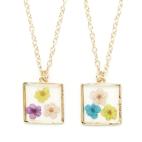 2692 Pressed Flower Necklace (Square) Set of 2 - Click Image to Close