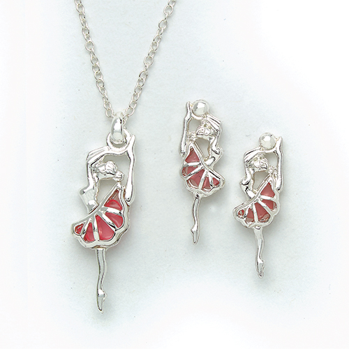 5504 Pink Dancer Necklace & Earring Set - Click Image to Close