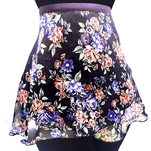 4481FB Ladies 14" Floral Blues Chiffon Wrap - Click Image to Close